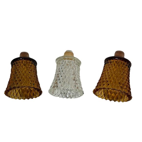 3 Home Interiors Amber & Clear Glass Votives Candle Holder Diamond Cut Grommet - Picture 16 of 16